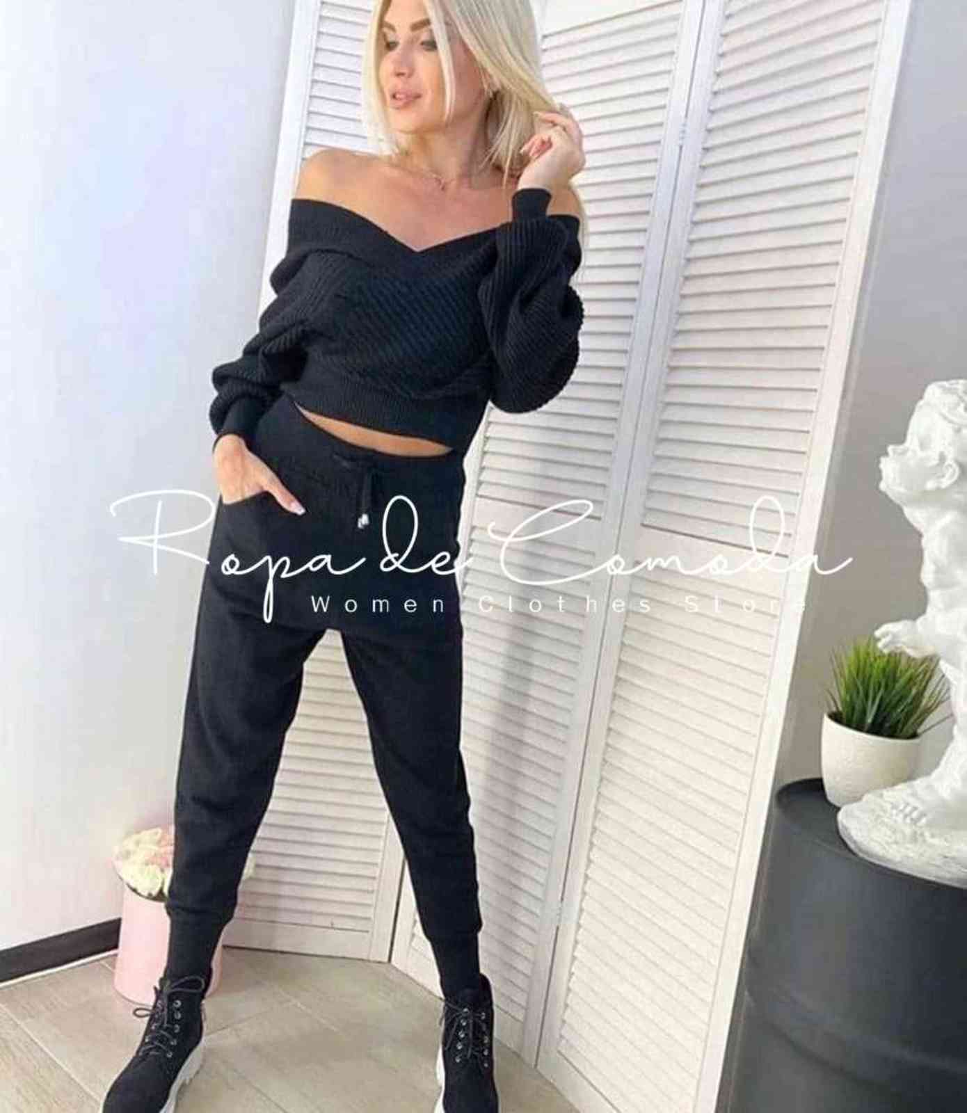 Sexy Sweater Set Tracksuit 2 Pieces Women Solid Color Off Shoulder Batwing Sleeve Suit V Neck Pencil Trouser Fall 211118