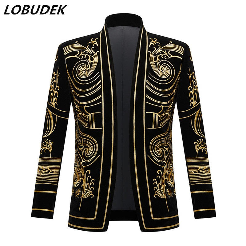 Men's Vintage Gold Embroidered Velvet Blazer England Style Plus Size Suit Jacket Singer Stage Performance Costume Bar DJ Tuxedo, Black
Men's Vintage Gold Embroidered Velvet Blazer England Style Plus Size Suit Jacket Singer Stage Performance Costume Bar DJ Tuxedo, Black