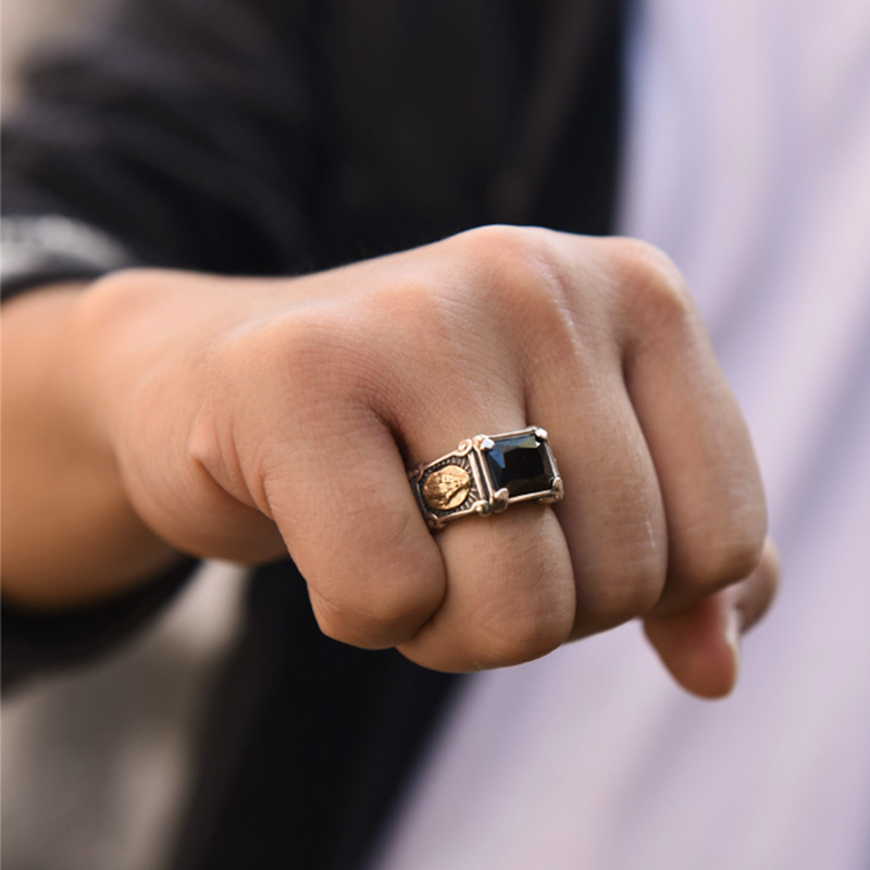 925 Sterling Silver Vintage Black Stone Virgin Mary Finger Ring for Men Women Open Cuff Band Rings Cubic Zirconia Onyx Jewelry Bijoux Birthday Christm