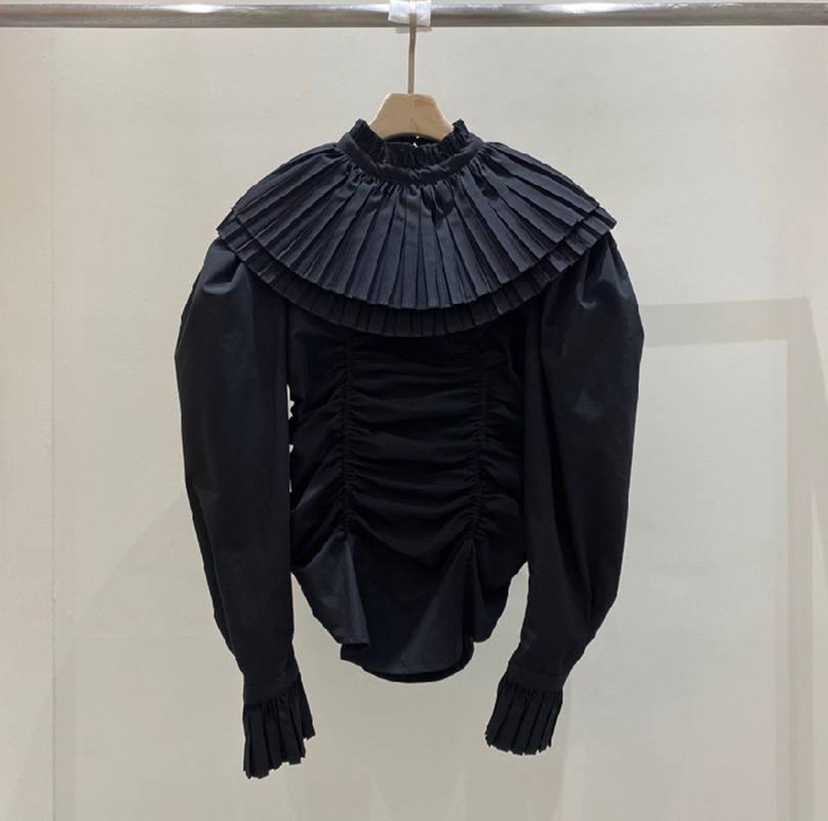 Nomikuma Autumn New Women Blouse Korean Pleated Turn-down Collar Blusas Femme Slim Long Sleeve Shirts 6D215 210427