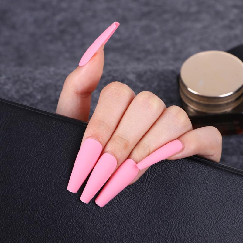 False Nails Upgraded Version 24Pcs Matte Long Ballerina Tips Colorful Coffin Full Cover Fake With Glue Nail Art Decor