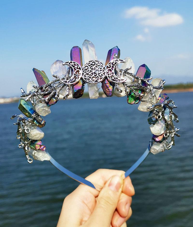 Hair Clips & Barrettes Witchcraft Accessories Raw Crystal Two-color Stitching Wicca Ancient Silver Branches Moon Witch Crown
Hair Clips & Barrettes Witchcraft Accessories Raw Crystal Two-color Stitching Wicca Ancient Silver Branches Moon Witch Crown