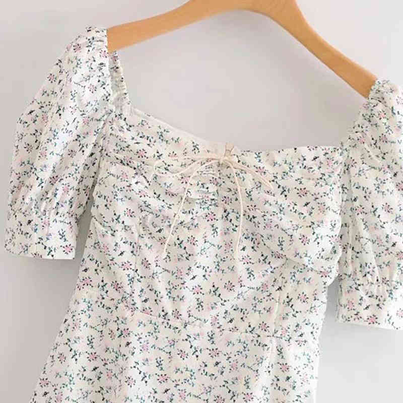 Vintage floral print mini dress women Sexy short sleeve bohemian elegant white party es korean casual vestidos 210521