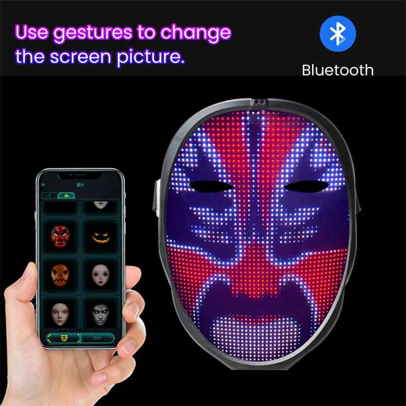 Programmable Luminous Mask LED Face Transforming Mask Led Masks with Bluetooth control for Costumes Cosplay Party Masquerade Toy 211216
Programmable Luminous Mask LED Face Transforming Mask Led Masks with Bluetooth control for Costumes Cosplay Party Masquerade Toy 211216