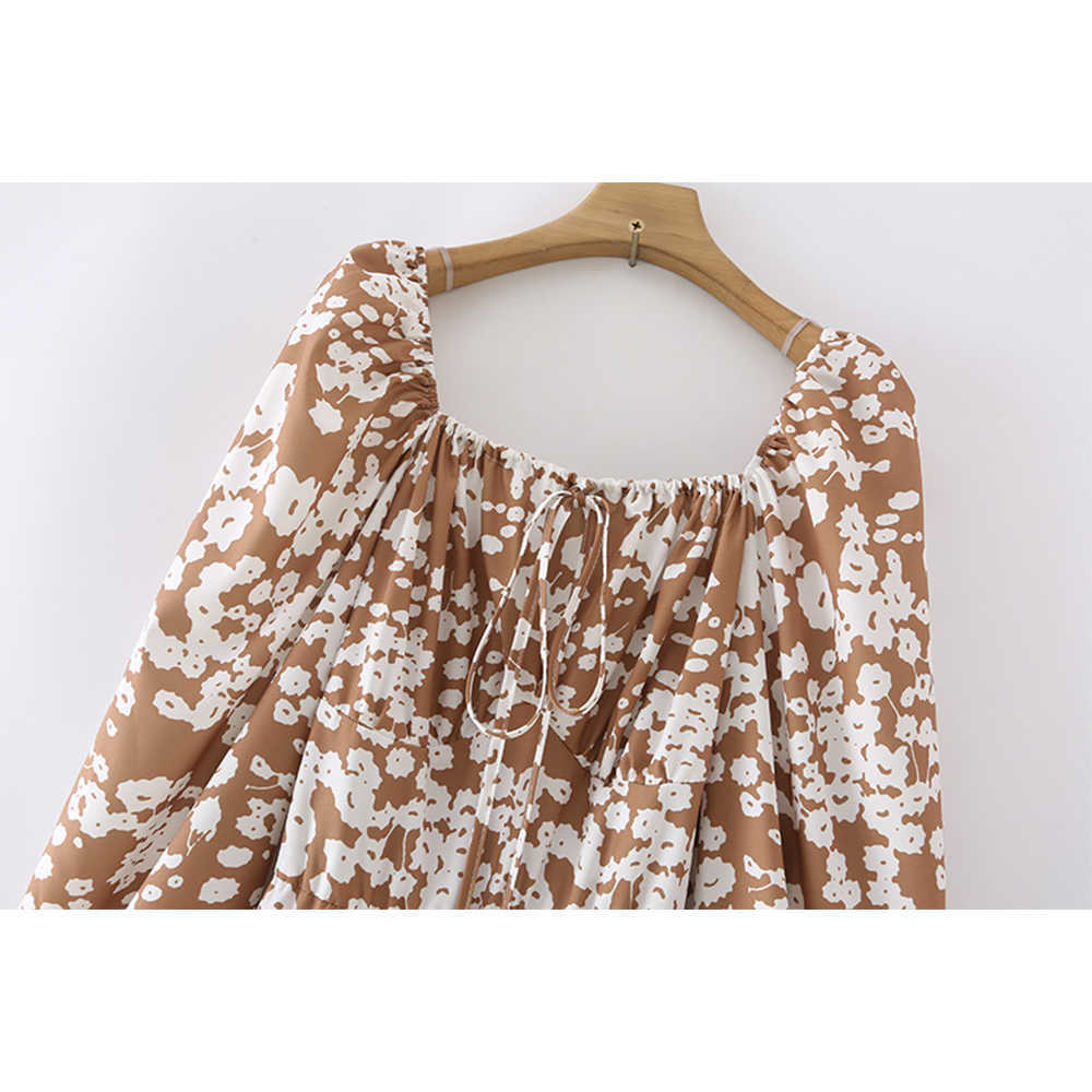 Summer Printed Dress Women Puff Long Sleeves Elegant Casual Chic Lady Maxi Dress Woman Robe Femme 210709