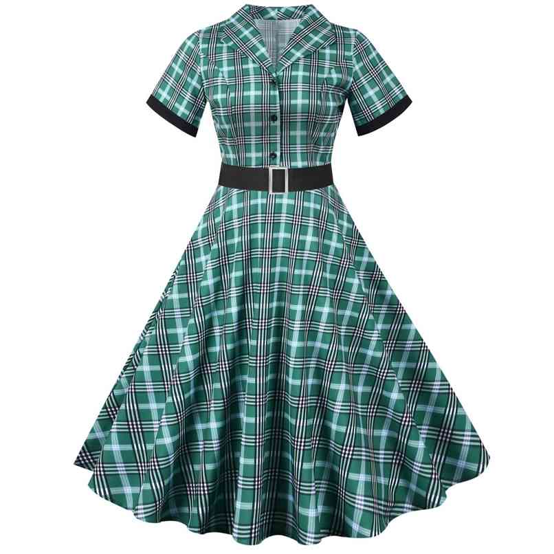 Fashion women's dress casual short-sleeved suit collar slim retro plaid print with belt willon green 210520
Fashion women's dress casual short-sleeved suit collar slim retro plaid print with belt willon green 210520