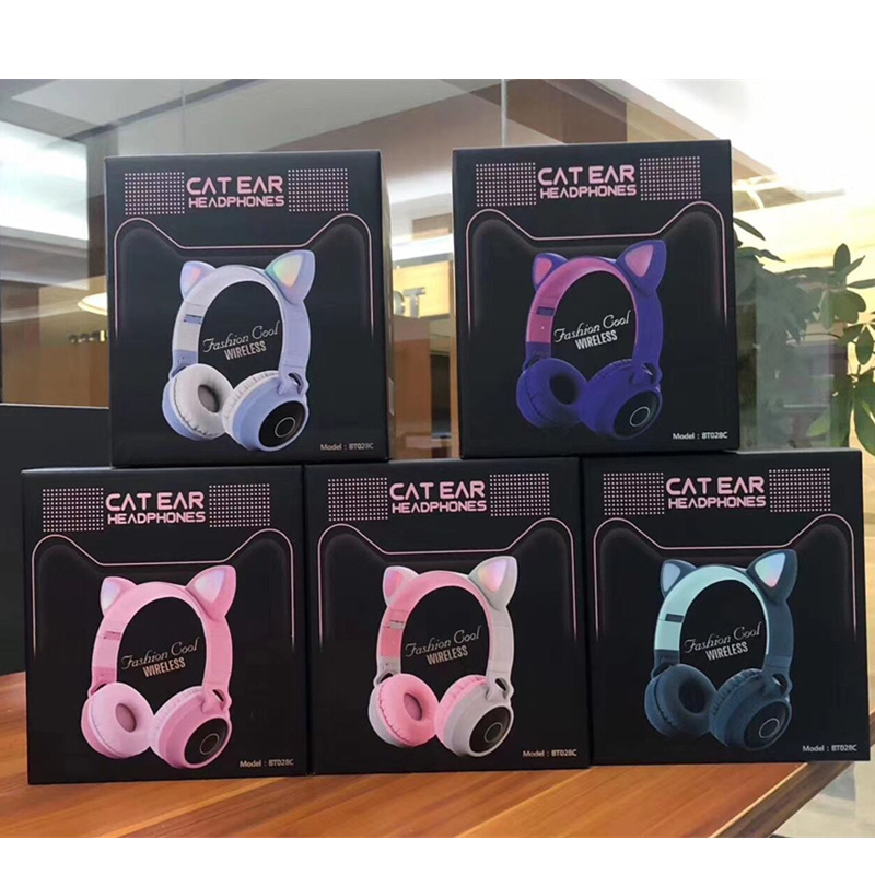 LED Cat Ear Noise Cancelling Headphones Bluetooth 5.0 Young People Kids Headset Support TF Card 3.5mm Plug With Mic Retail Package