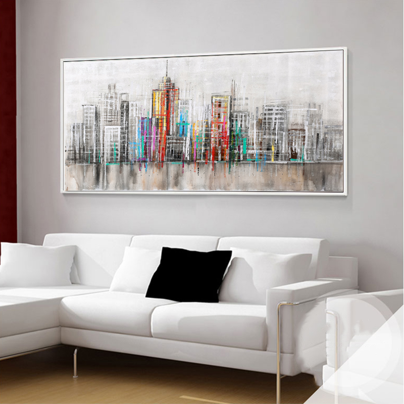 Abstract Art City Skyline Canvas Painting Printed On Canvas Wall Art For Living Room Modular Building Pictures