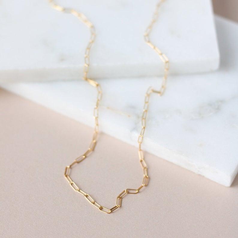 Chains Rectangular Link Basic Gold Chain Necklace Thin Dainty Jewelry Stainless Steel Necklaces For Women