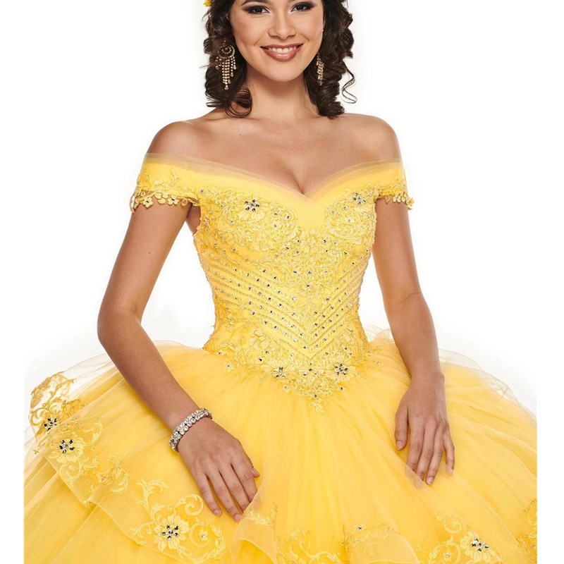 Gorgeous Quinceanera Dresses Yellow/Blue Color Sexy Off the Shoulder Ball Gown Tiered Appliques Bead Formal 16 Year Party