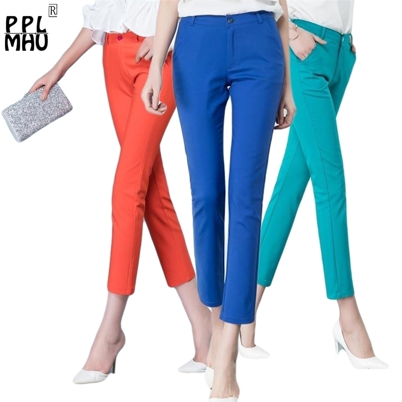 Korean Fashion Trousers Women Spring Cute 20 Candy Colors Pencil Pants Elegant Basic Stretch Big Size Mom Leggings 211115