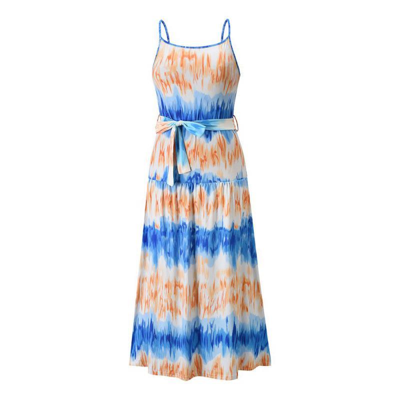 Women Dress Printed Bohemia es Sexy Long Print Floral Maxi Sleeveless Lace Up Spaghetti Strap Beach es 210513