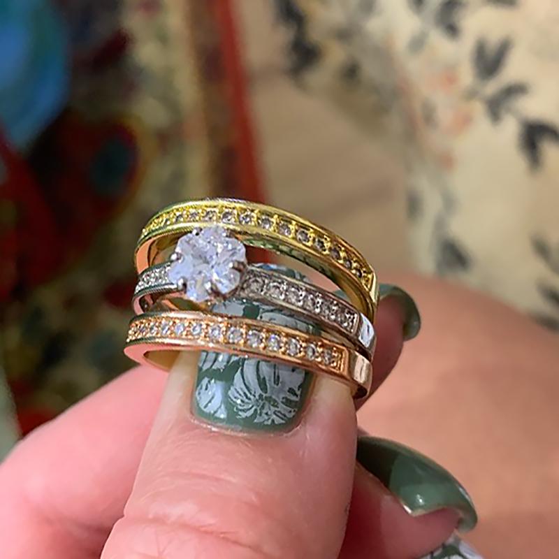 Cluster Rings 3 Rounds Crystal Engagement Sets For Women Rose White Yellow Gold Color Cubic Zirconia Wedding Jewelry Girl R107, Golden;silver
Cluster Rings 3 Rounds Crystal Engagement Sets For Women Rose White Yellow Gold Color Cubic Zirconia Wedding Jewelry Girl R107, Golden;silver