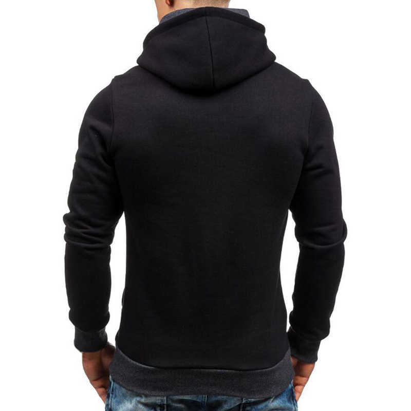 Casual Solid Mens Hoodies Diagonal Zipper Long Sleeve Hoodie Sweatshirts Men Hoody Pullover Sweatshirt Hooded Sweat Homme 211018
