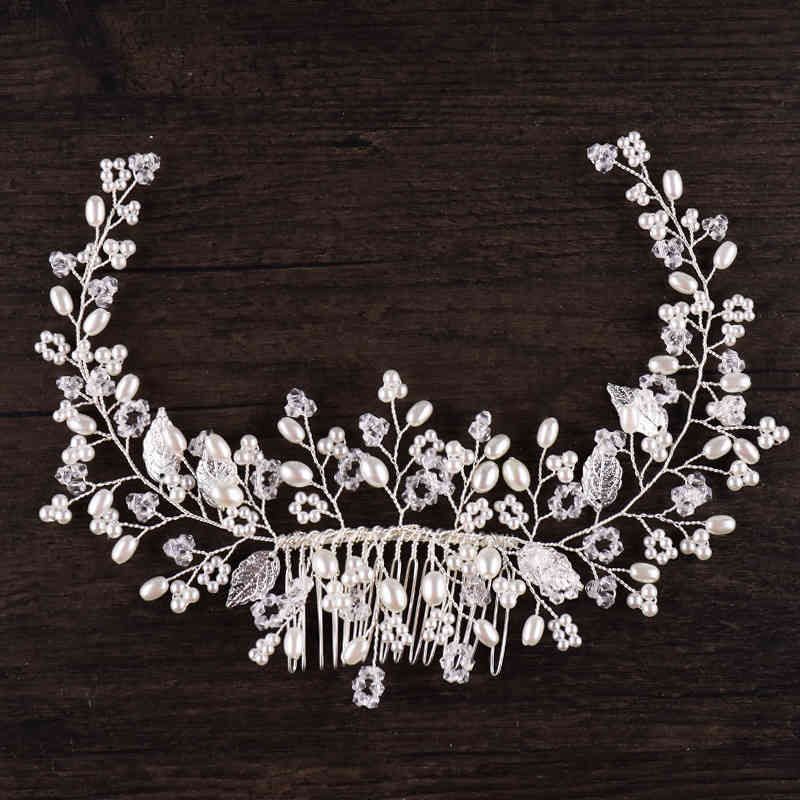 Wedding Hair Jewelry Accessories Tuan Ming Headdress Silver Handmade Leaf Comb Pearl Dress Bride