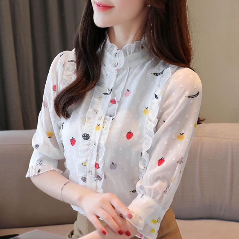 Blouse Women Summer Blouse Shirt Women Tops Stand Collar Print Chiffon Blouse Tops Women Shirts Blusas Camisas Mujer D187 210602, White
Blouse Women Summer Blouse Shirt Women Tops Stand Collar Print Chiffon Blouse Tops Women Shirts Blusas Camisas Mujer D187 210602, White