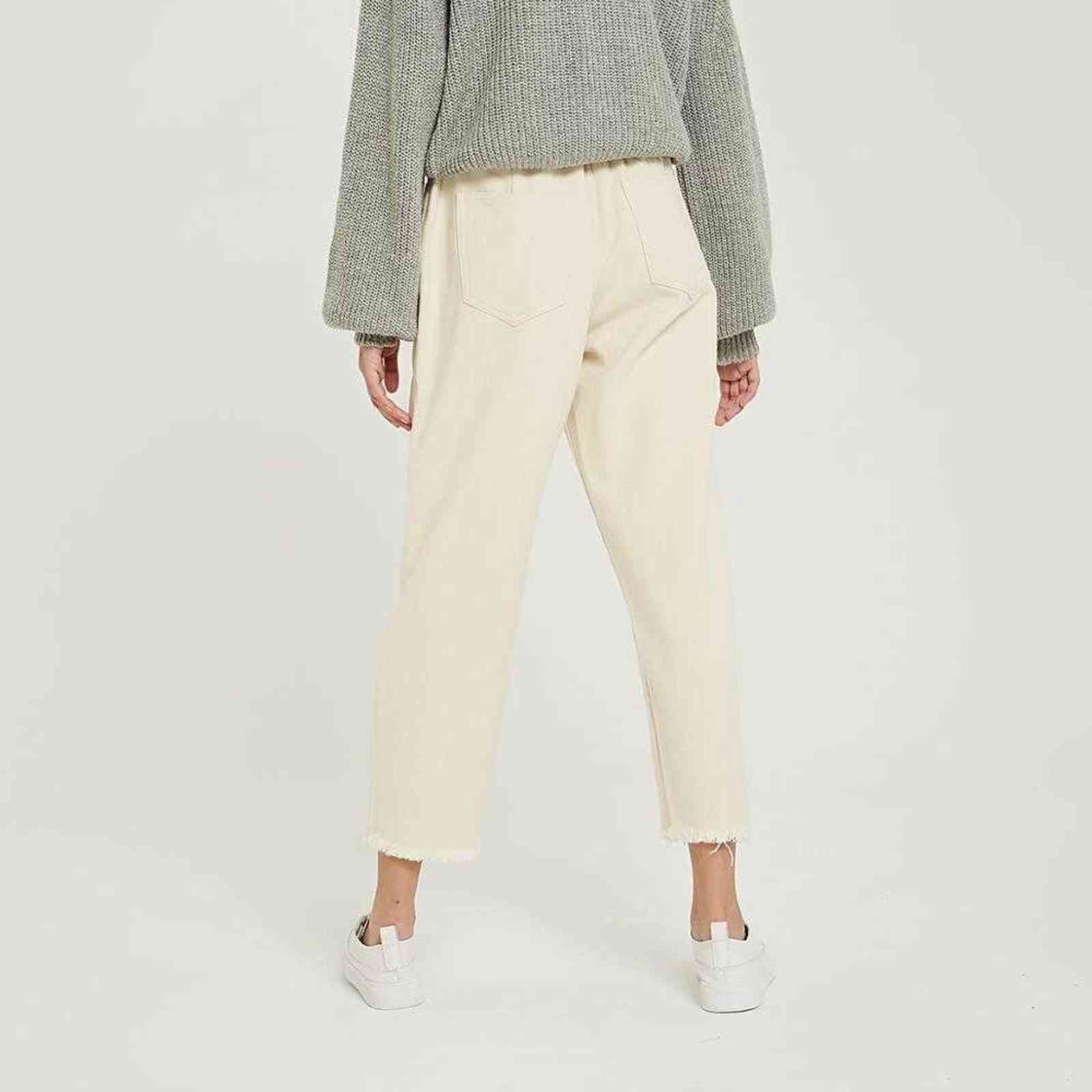 Wixra Stylish Solid Casual Women's Pants High Waist Pockets Long Trousers Spring Autumn Ladies Jeans Bottom 211124Z