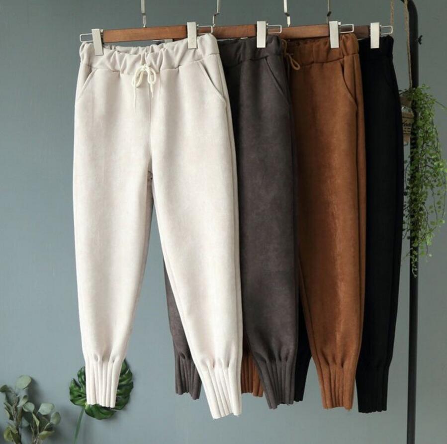 Women's Harem Pants With Pocket Leather Suede High Waist Women Sweatpants 2019 Spring Autumn Casual Loose Trousers Female Pants
