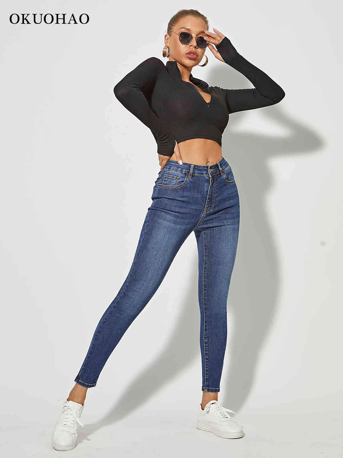 Skinny Jeans For Women Stretchy High Waist Classic Denim Pant Slim Hip Lift Mom Jean Fashion Blue Wash Five Pockets Pencil 211129