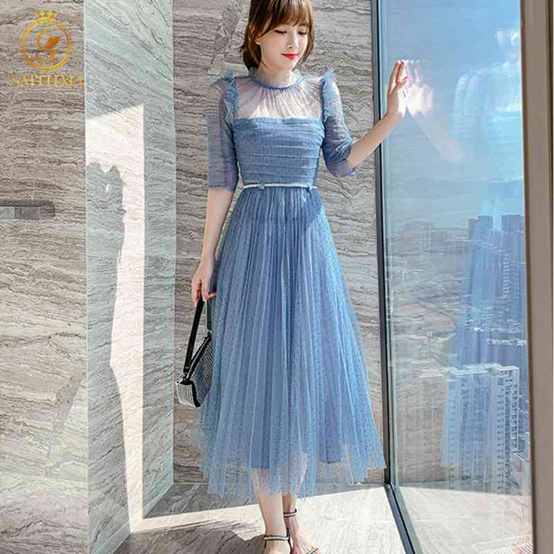 Fashion Elegant Luxury Dot Mesh Pleated Dresses Robe High-End Ladies Diamond Waist Summer Dress Vestidos 210520, Photo color
Fashion Elegant Luxury Dot Mesh Pleated Dresses Robe High-End Ladies Diamond Waist Summer Dress Vestidos 210520, Photo color