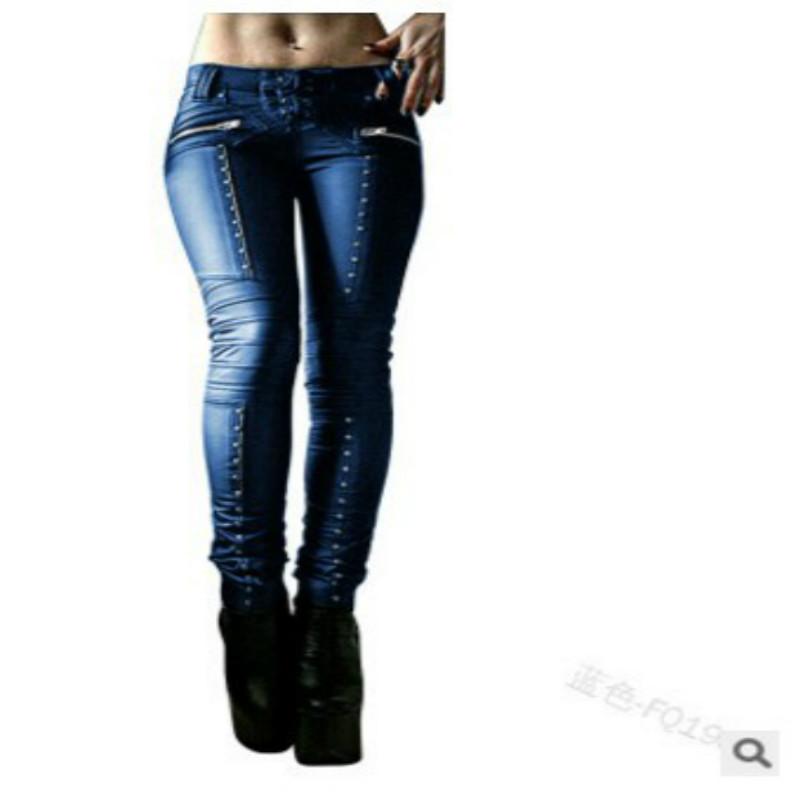 Women's Retro Pu Pants Leather Steampunk Rivet Zipper Pencil Gothic Tight Street Style Autumn Casual Women & Capris