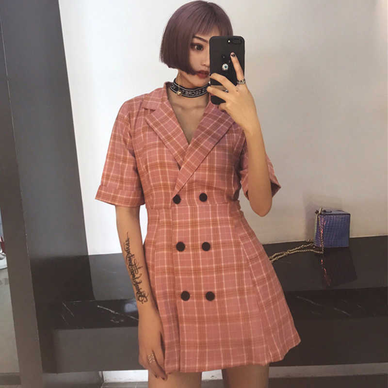 Korean casual women's plaid fashion button chic sexy short large size short-sleeved dress sweet Vintage ins 210608, Pink
Korean casual women's plaid fashion button chic sexy short large size short-sleeved dress sweet Vintage ins 210608, Pink