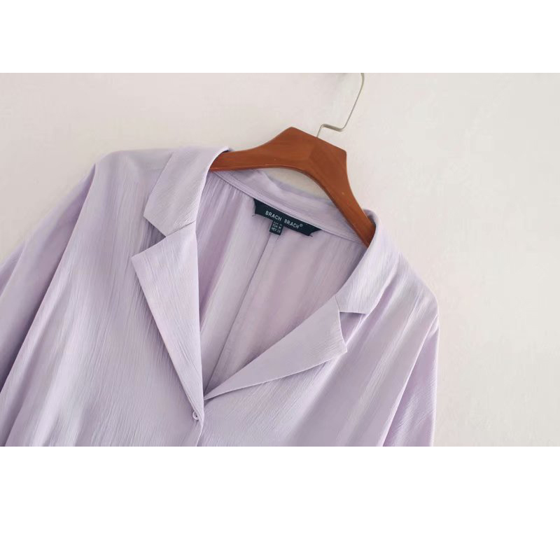 Women's Loose Thin Long Sleeve French Purple Sunscreen Haruku Shirt, Single-Breasted Lapel Casual Drape Chic Blouse Top