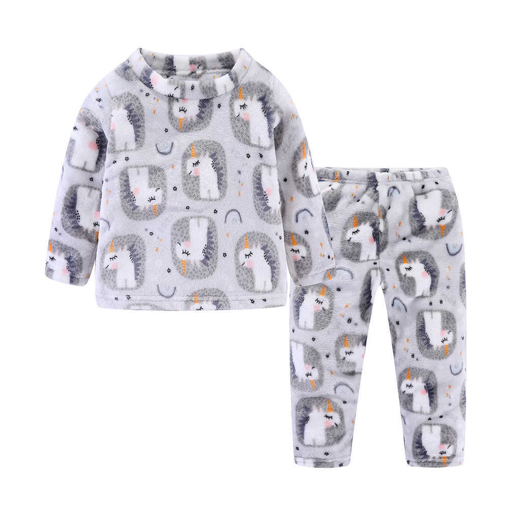 Mudkingdom Little Boys Girls Winter Pajama Sets Dinosaurs Pajamas Coral Velvet Thermal Sleepwear Kids Clothes 210615