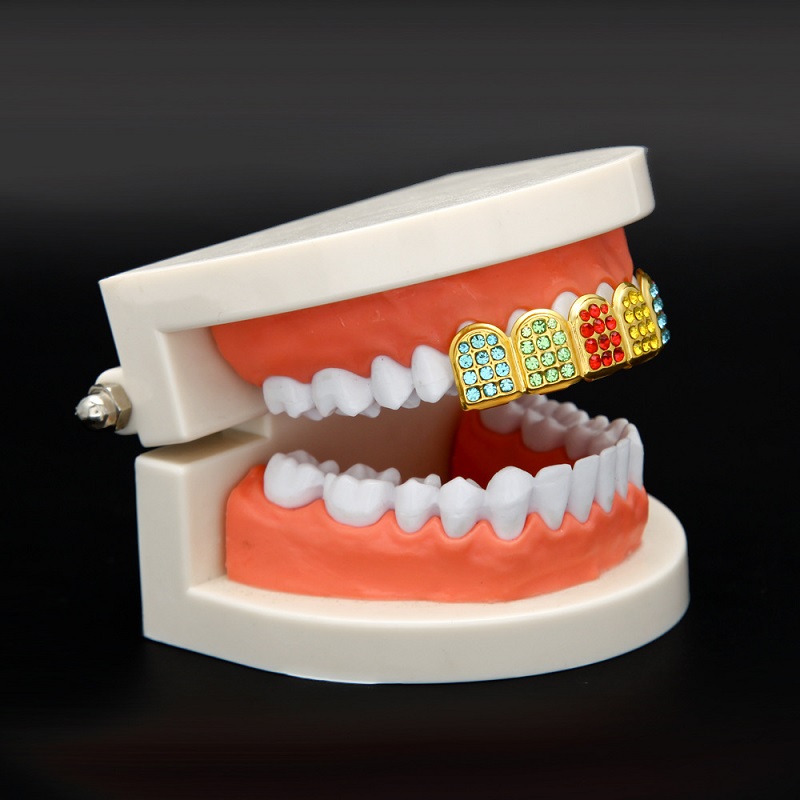 Iced Out Gold Grillz Teeth Dental Grills Colorful Simulation Diamond Fashion High Quality Mens Hip Hop Jewelry