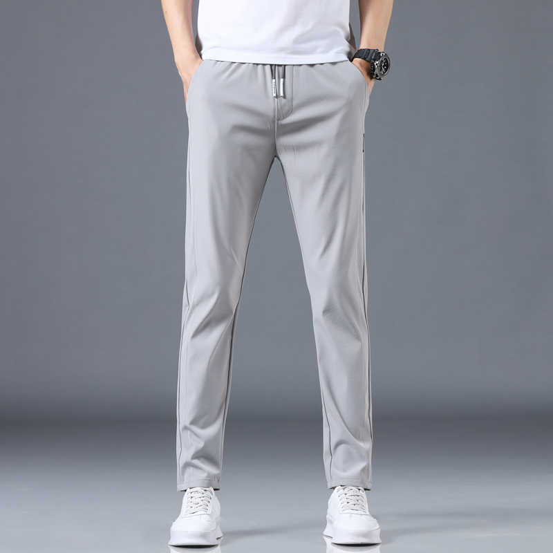 Summer Pants Mens Skinny Stretch Korean Casual Slacks Slim Fit Chino Elastic Waist Jogger Dress Trousers Male Thin 210707