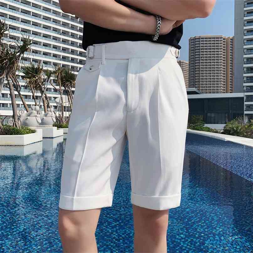 British Style Summer Slim Fit Business Suit Shorts Men Clothing Simple Knee Length Casual Straight Short Homme Formal Wear 210713