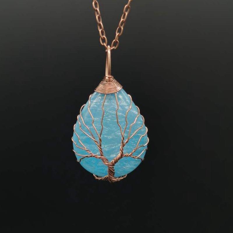 Pendant Necklaces Natural Stone Pink Long Necklace & Silver-color Tree Of Life Wire Wrapped Water Drop Shape For Women Pendulum
Pendant Necklaces Natural Stone Pink Long Necklace & Silver-color Tree Of Life Wire Wrapped Water Drop Shape For Women Pendulum