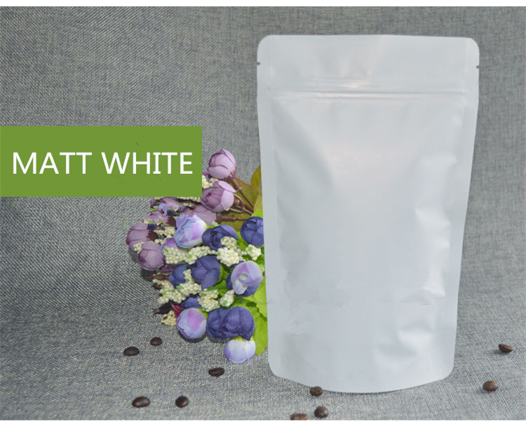 Thick Matte White Aluminum Foil Zip Lock Bag Stand up Resealable Coffee Powder Nuts Tea Snack Biscuits Xmas Gifts Packaging Pouches Support Custom Pri