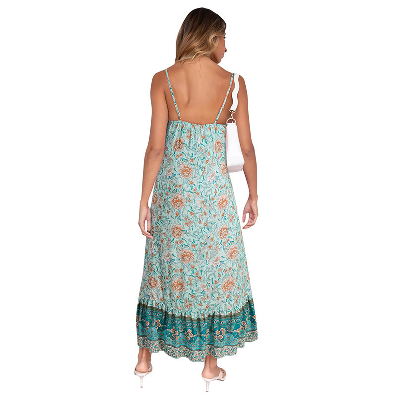 Women Dress Printed Bohemia Sexy Long Print Maxi es V Neck Sleeveless Backless Spaghetti Strap Beach es 210513