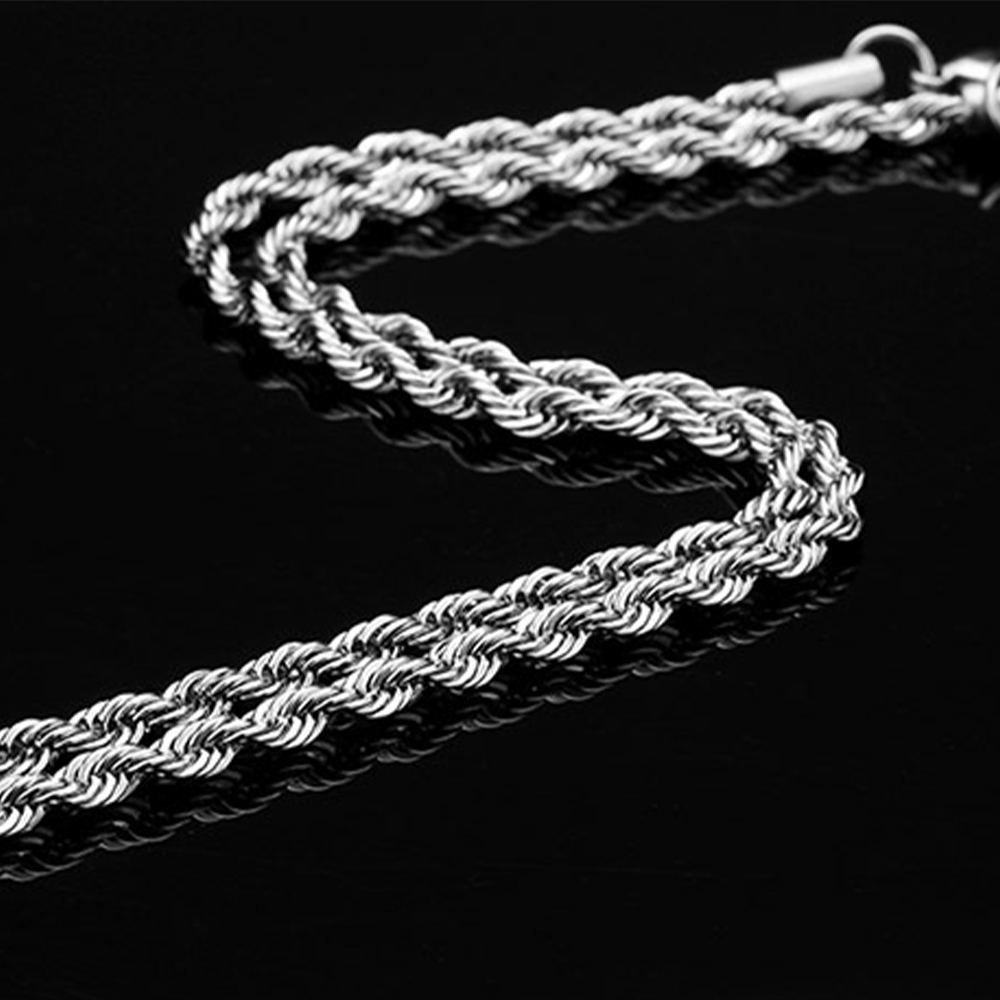 2mm-5mm Stainless Steel Necklace Twisted Rope Chain Link for Men Women 45cm-75cm Length with Velvet Bag
