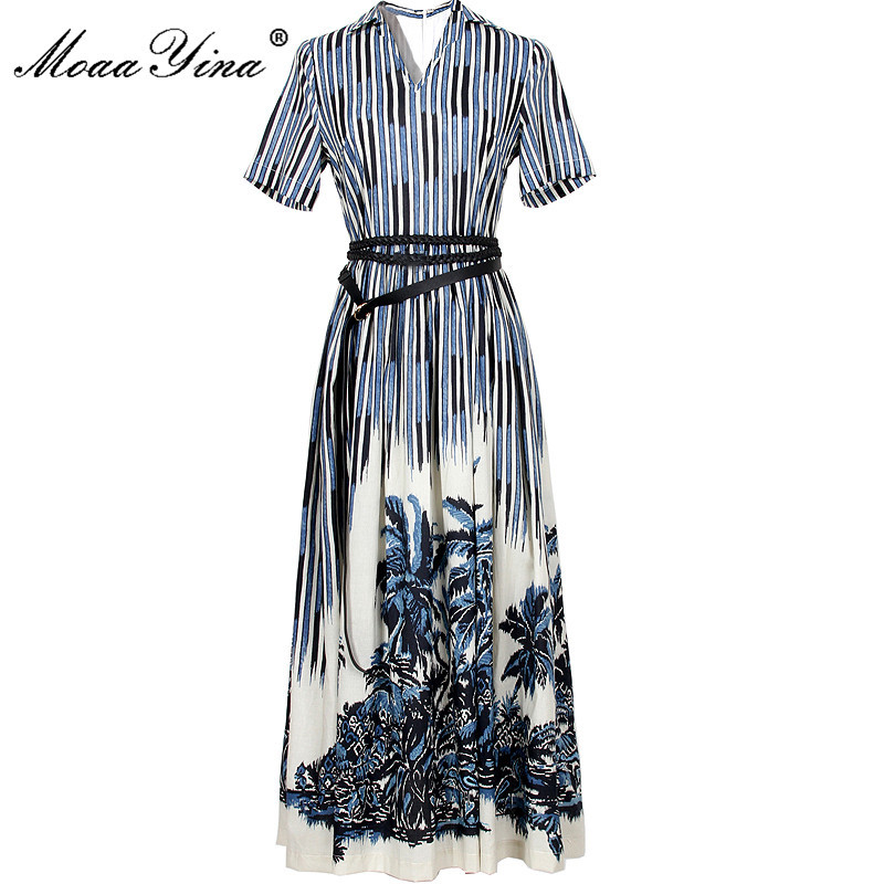Fashion Runway Designer Summer Holiday Dress Women V-neck Short sleeve Belt Floral print Stripe Long 210524, Deep blue
Fashion Runway Designer Summer Holiday Dress Women V-neck Short sleeve Belt Floral print Stripe Long 210524, Deep blue