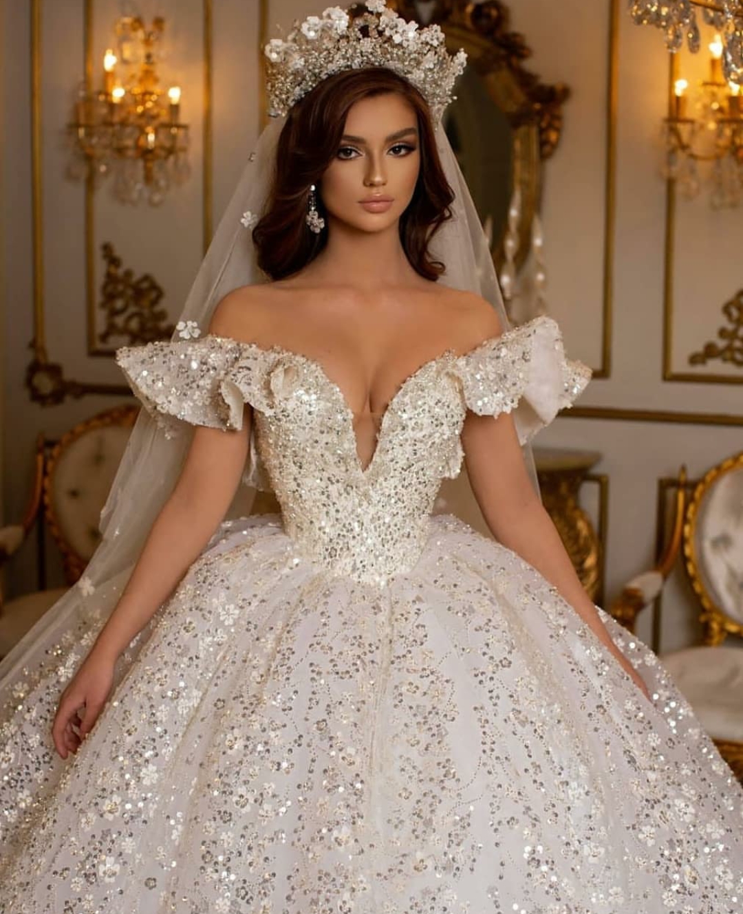 Vestido De Noiva Vintage Ball Gown Wedding Dresses Ruffles Off Shoulder Sequins Long Dubai Arabic Bridal Gowns For Women