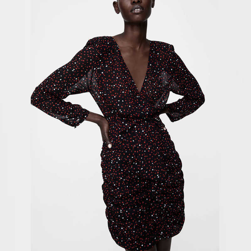 Za Heart Print Shoulder Pads Dress Women Long Sleeve Ruched Mini Party Dresses Fashion Front Knot Vintage Draped Vestido 210602, Black
Za Heart Print Shoulder Pads Dress Women Long Sleeve Ruched Mini Party Dresses Fashion Front Knot Vintage Draped Vestido 210602, Black