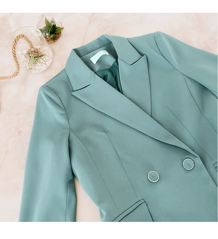Office OL Women Suits Autumn Winter Double-breasted Notched Work Coat + Fashion Bell-Bottoms Pants Set Formal 2 Pcs 210519