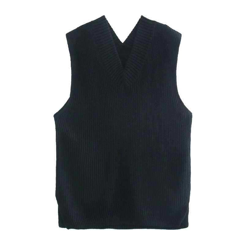 Streetwear Women V-Neck Sweaters Tanks Fashion Ladies Solid Knitted Short Vest Elegant Female Chic Long Loose Pullover 210430