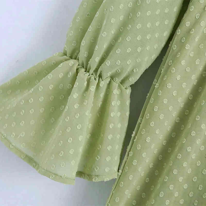 Casual Woman Green Oversized Ruffles V Neck Chiffon Long Dress Spring Fashion Ladies Loose es Female Sweet 210515