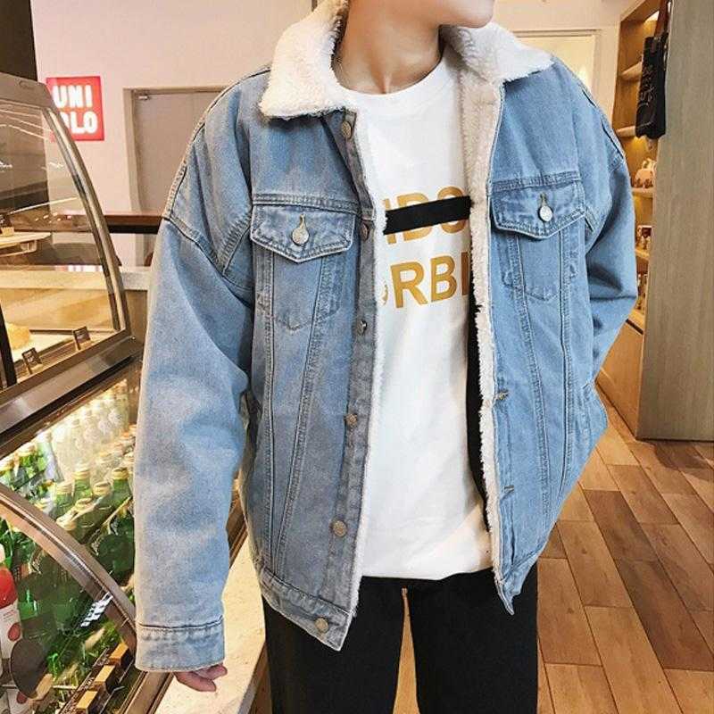 Winter Retro Men Light Blue Winter Jean Jackets Outerwear Warm Denim Coats Men Large Size Fleece Padded Jacket Top 211009