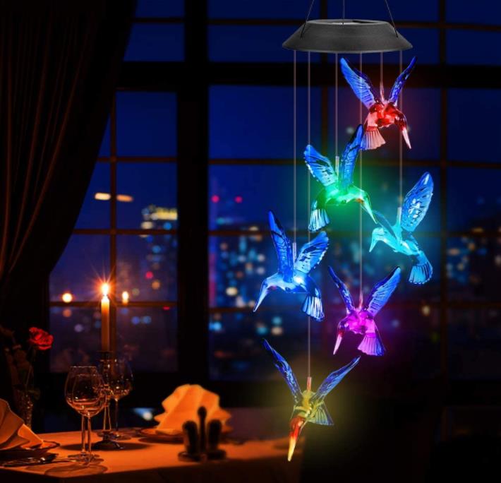 Solar Hummingbird Butterfly Wind Chimes Party Decor Color Changing Outdoor Waterproof Mobile Hanging Pendant Lights for Porch Pati5768599