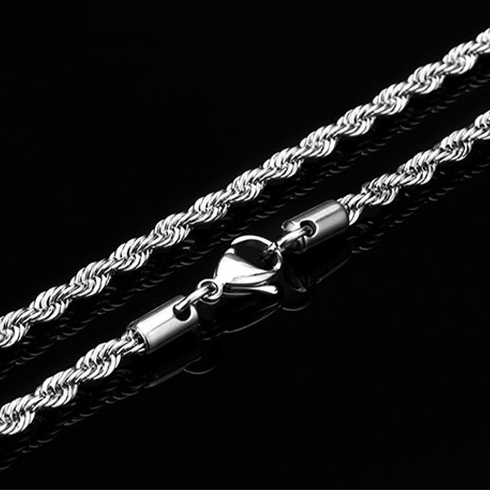 2mm-5mm Stainless Steel Necklace Twisted Rope Chain Link for Men Women 45cm-75cm Length with Velvet Bag