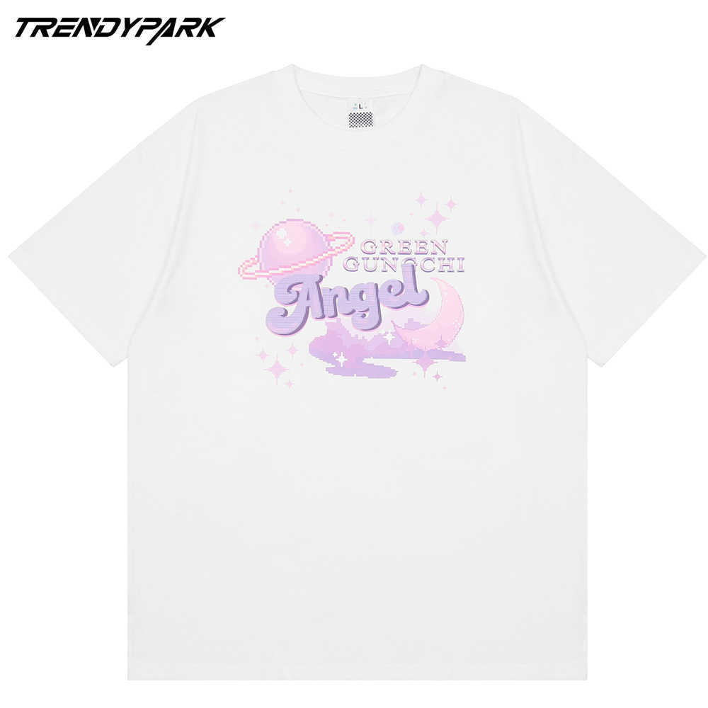 Men Oversize T Shirt Hip Hop Streetwear Universe Painting Angels Print Tshirt Harajuku Cotton Casual Short Sleeve T-Shirt Tops 210601