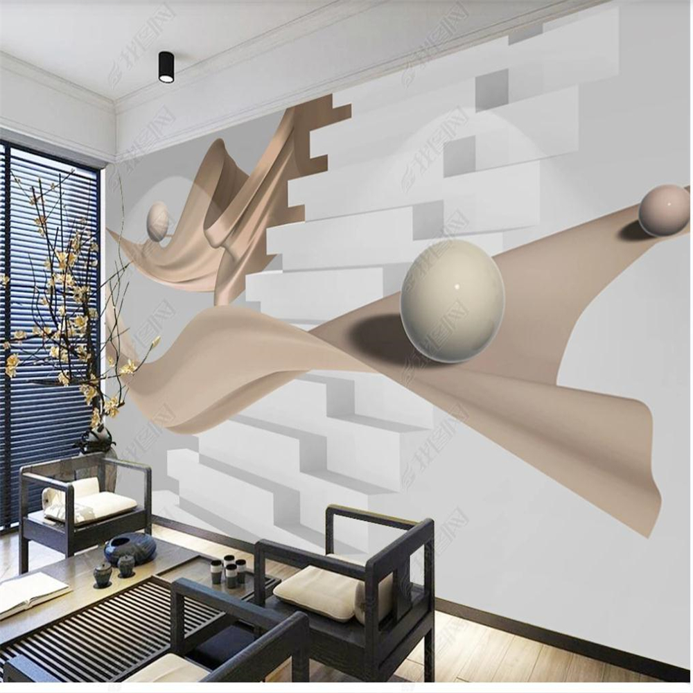 custom 3d photo wallpaper Three-dimensional space creative stairs TV background wall