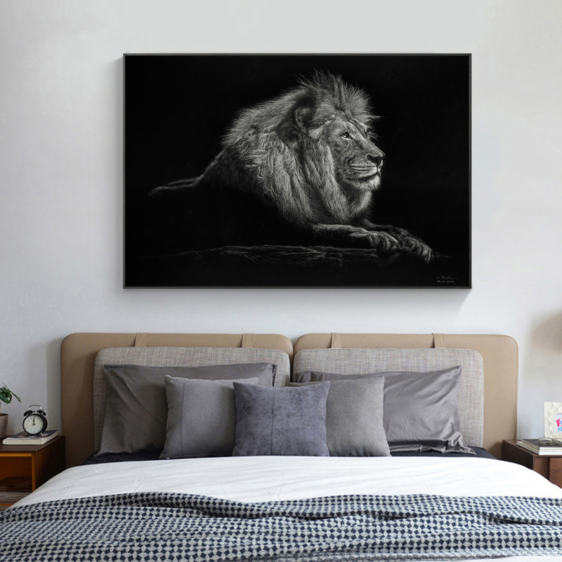 Black and White Lion Wall Art Pictures For Living Room Canvas Painting Animal Posters Home Decor Canvas Prints Indoor Decoration