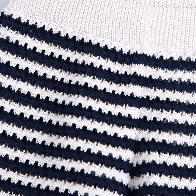 Casual Women High Waist Shorts Summer Fashion Ladies England Style Female Striped Knit Straight-leg 210515