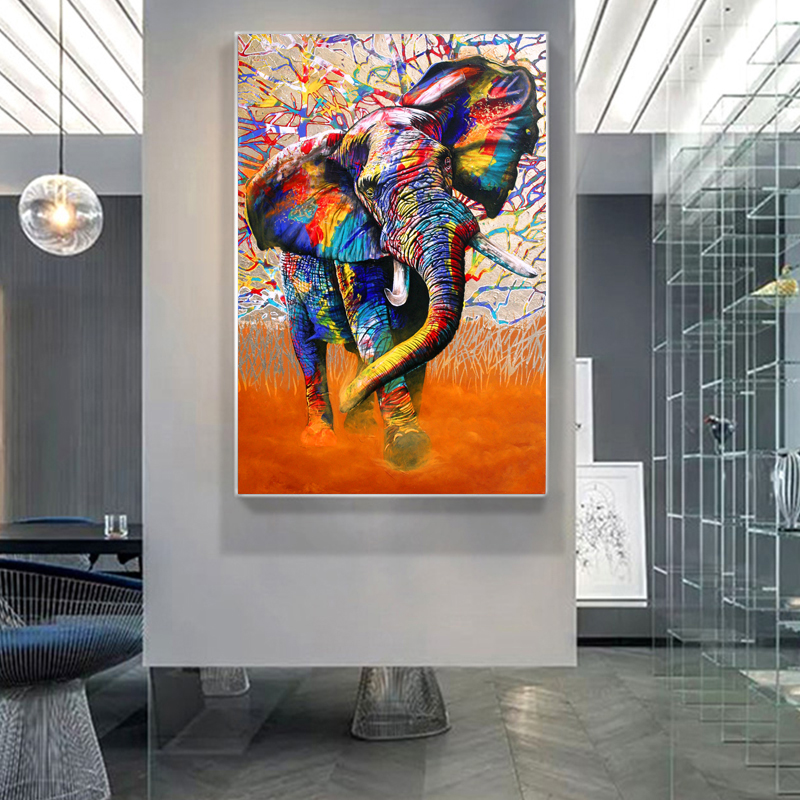 Street Art Graffiti Canvas Paintings African Color Elephant Animal Pictures Wall Art Posters And Prints For Living Room Decor