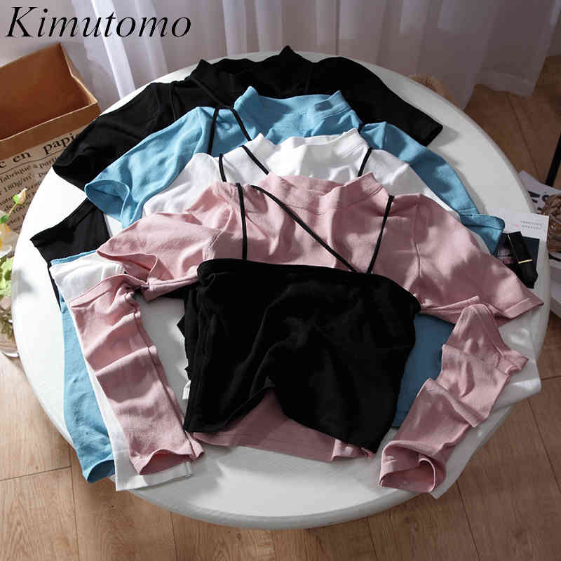 Kimutomo Female Suit Korean Removable Long-sleeved T-shirt and Solid Chic Sling Two-piece Set Women's Summer Fashion 210521, Black
Kimutomo Female Suit Korean Removable Long-sleeved T-shirt and Solid Chic Sling Two-piece Set Women's Summer Fashion 210521, Black